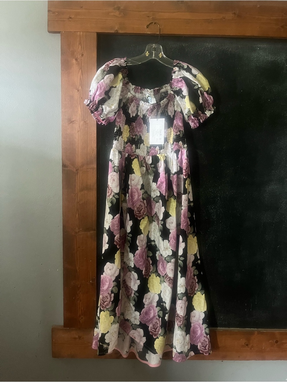 Sleeper Brigitte Cotton Floral Puff-Sleeve Midi Dress size S NWT